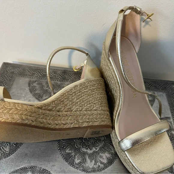 Stuart Weitzman Metallic Gold Espadrille Wedges - Picture 3 of 5
